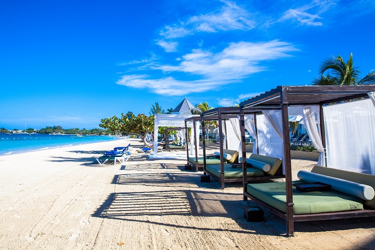 beach beds at Azul Beach Resort Negril in Jamaica