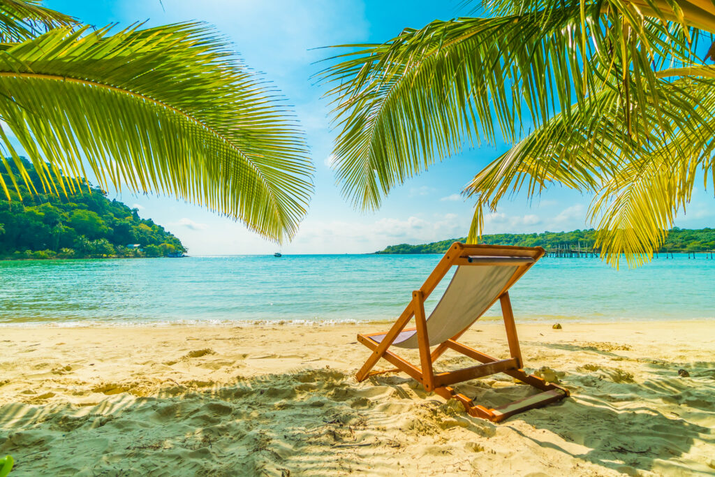 Beautiful tropical beach and sea with coconut palm tree in paradise island for travel and vacation